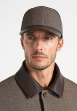 Ellis - Textured Tailored Cap With Leather Brim - Taupe