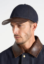 Ellis - Denim Cap With Leather Brim - Indigo