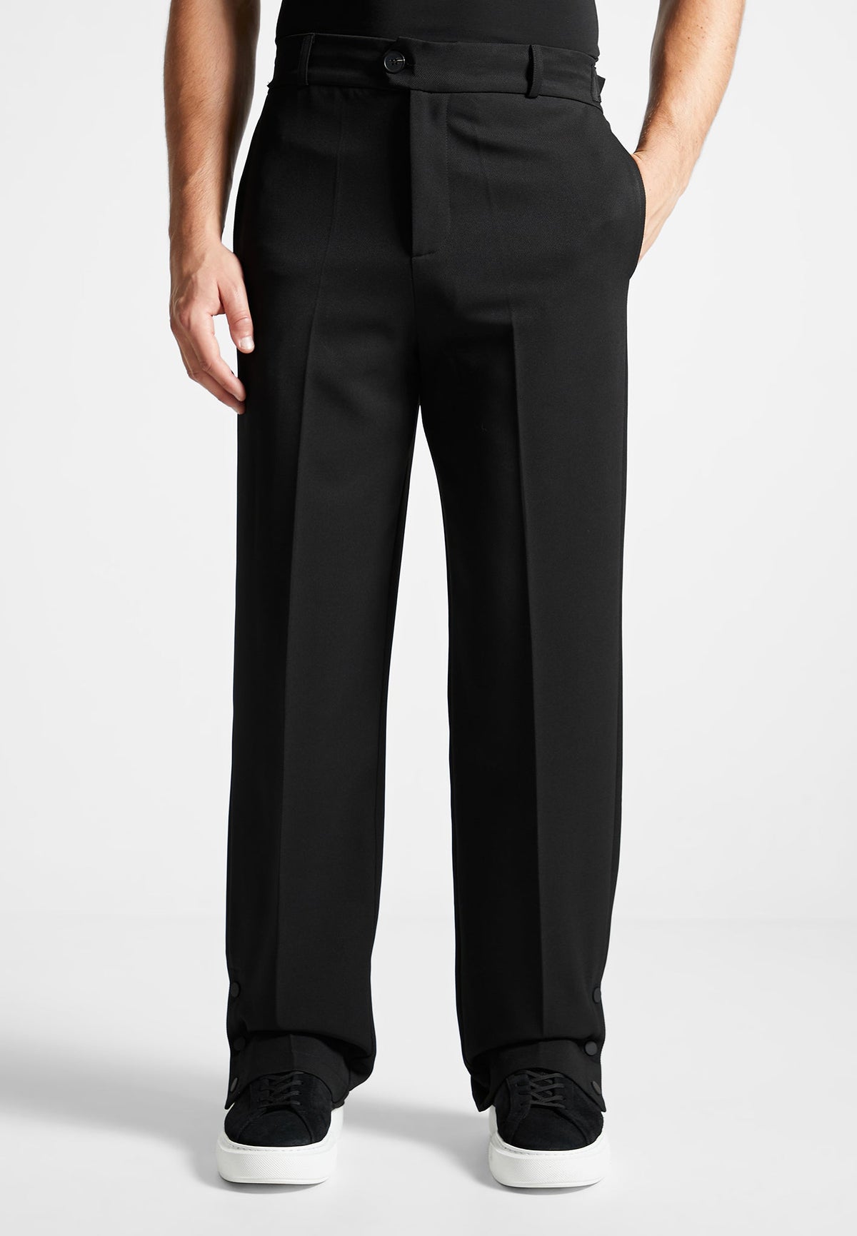Straight Leg Buttoned Cuff Pants - Black