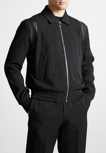 Leather Panelled Varsity Jacket - Black