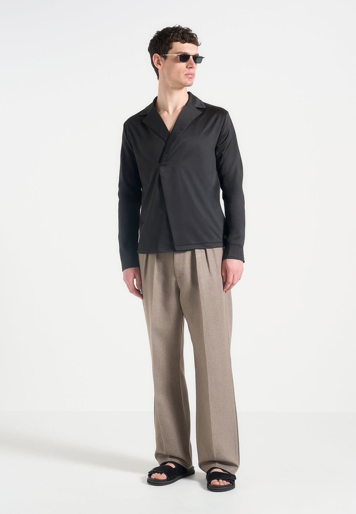 Alban - Satin Double Breasted Shirt - Black