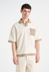 B⁠rice - Boxy Polo Shirt with Crochet Detail - Cream