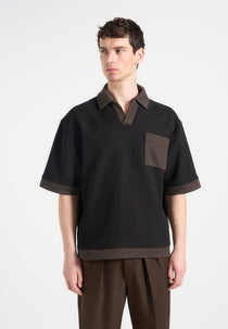 Brice - Boxy Polo Shirt with Crochet Detail - Black
