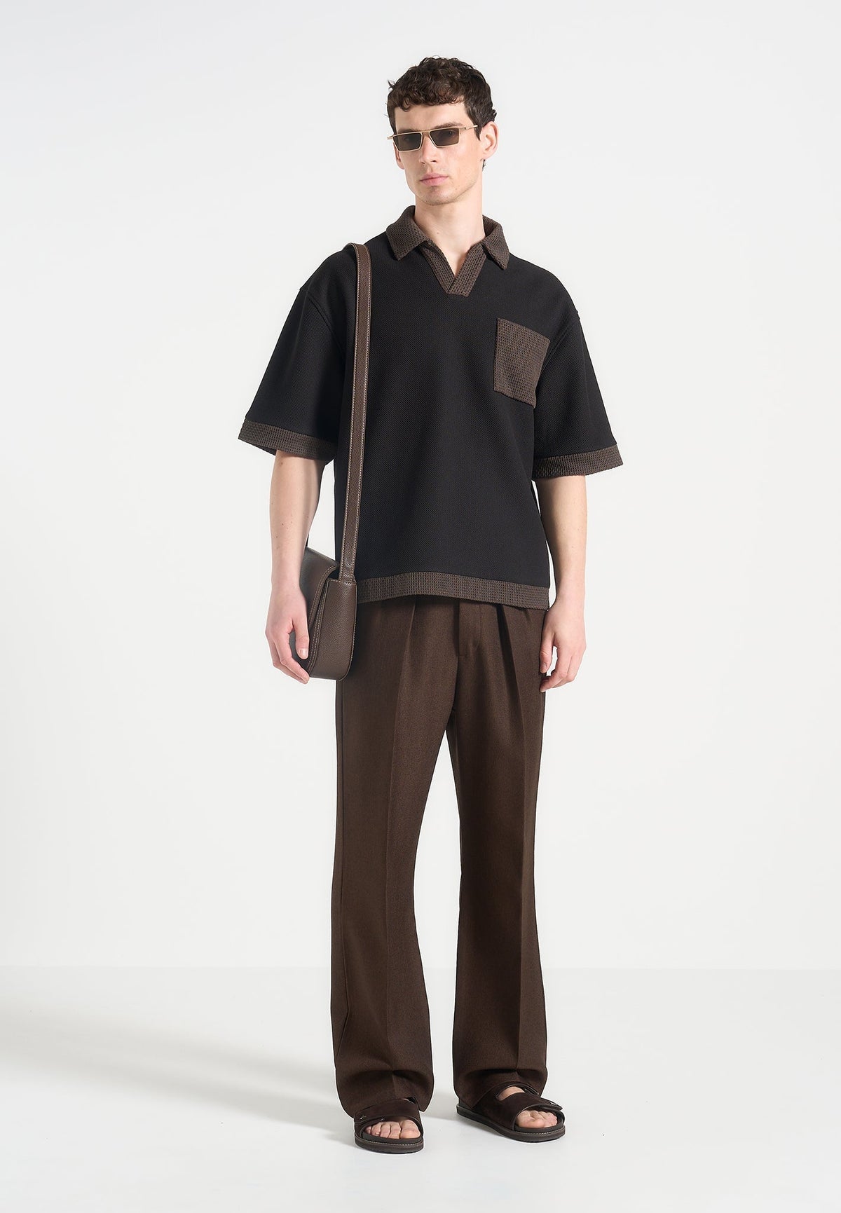 B⁠rice - Boxy Polo Shirt with Crochet Detail - Black