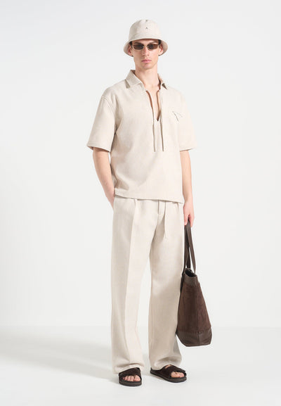 open-collar-textured-drawstring-shirt-cream