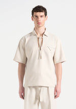 open-collar-textured-drawstring-shirt-cream