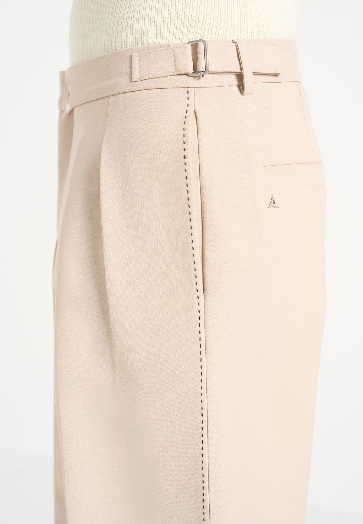 Nolan - Twin Pleat Chino Pants with Stitch Detail - Beige