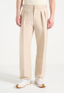Nolan - Twin Pleat Chino Pants with Stitch Detail - Beige