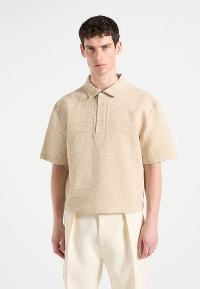 simon-boxy-textured-polo-shirt-beige