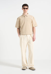 Simon - Boxy Textured Polo Shirt - Beige