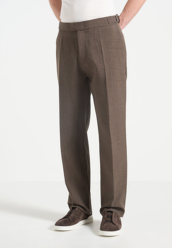 Joseph - Regular Fit Hatched Tailored Trousers - Light Brown
