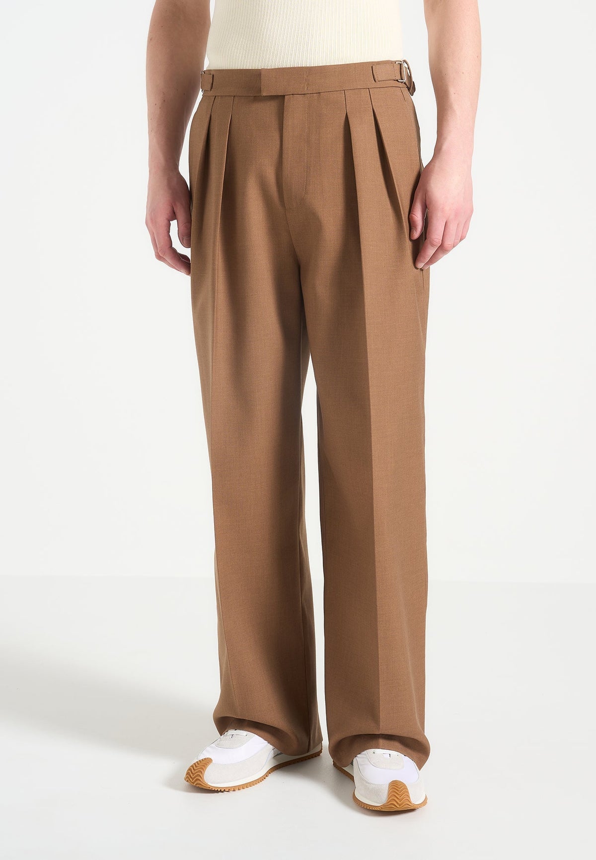 Octave - Wide Leg Twin Pleat Tailored Pants - Fawn
