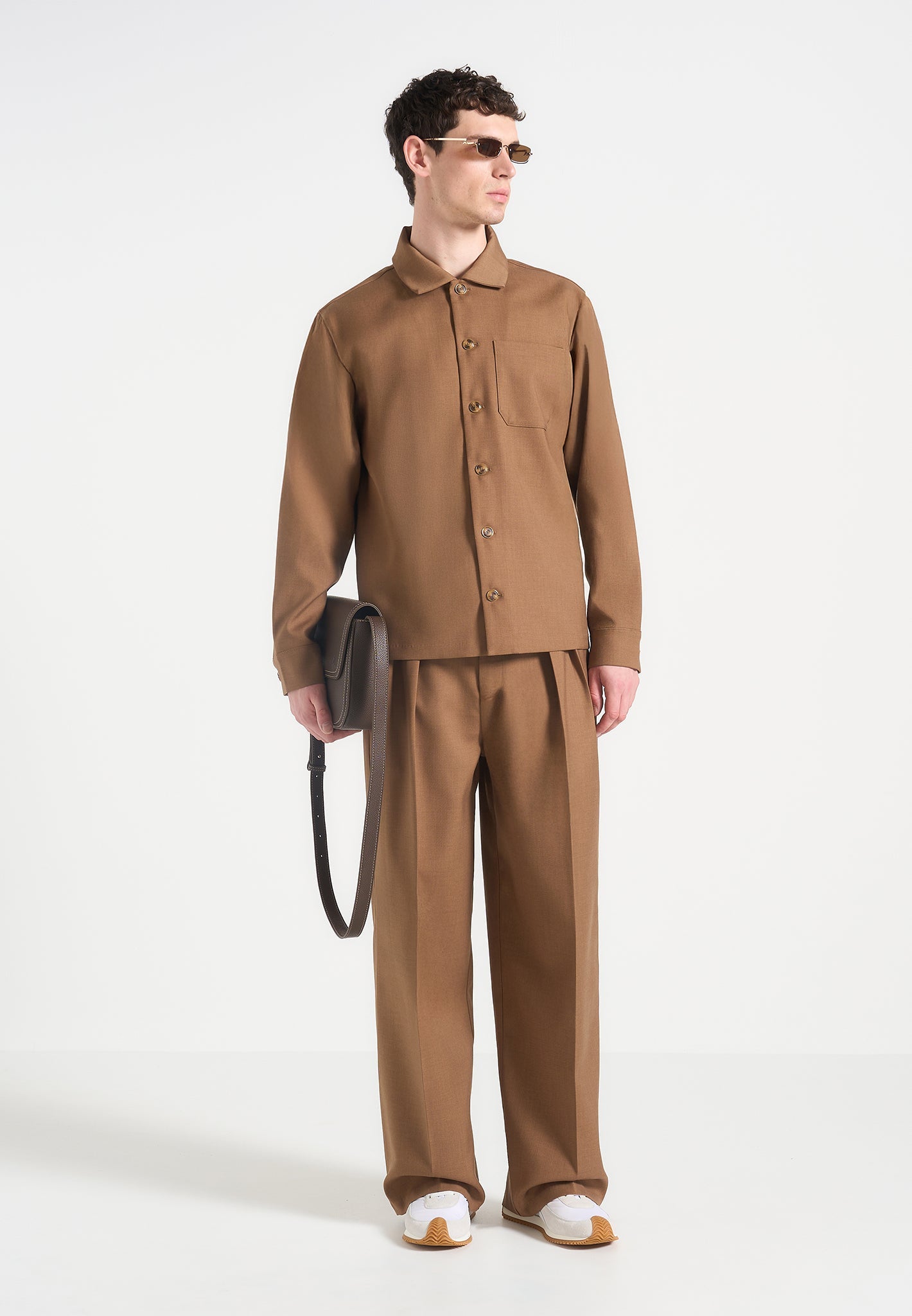 Octave - Wide Leg Twin Pleat Tailored Trousers - Fawn