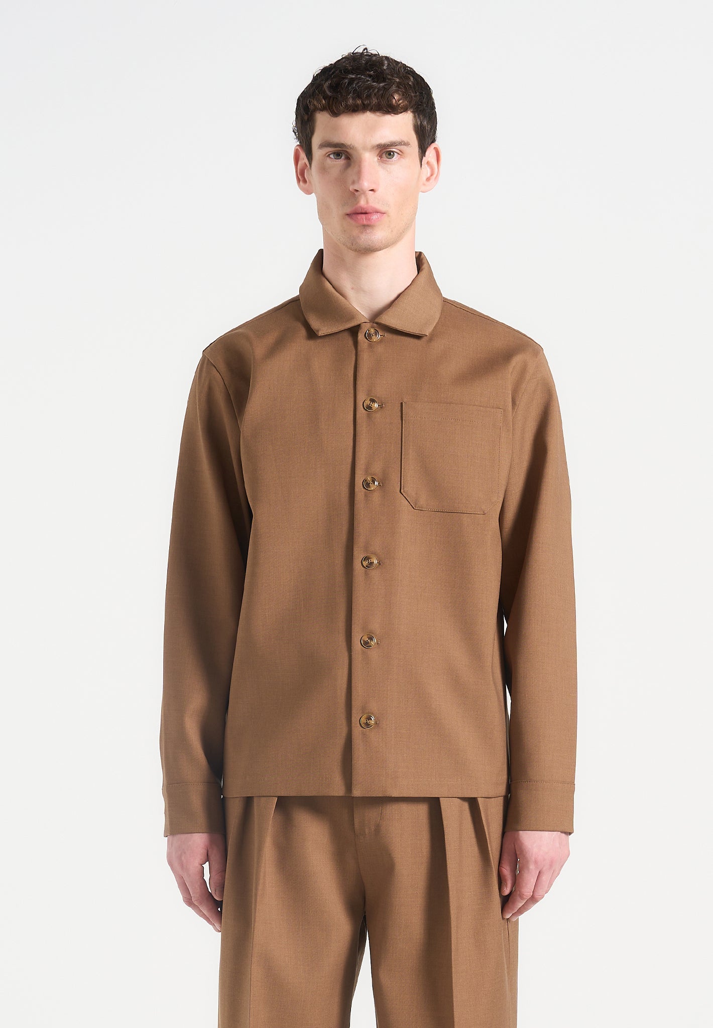 Valentin - Hatched Tailored Overshirt - Fawn