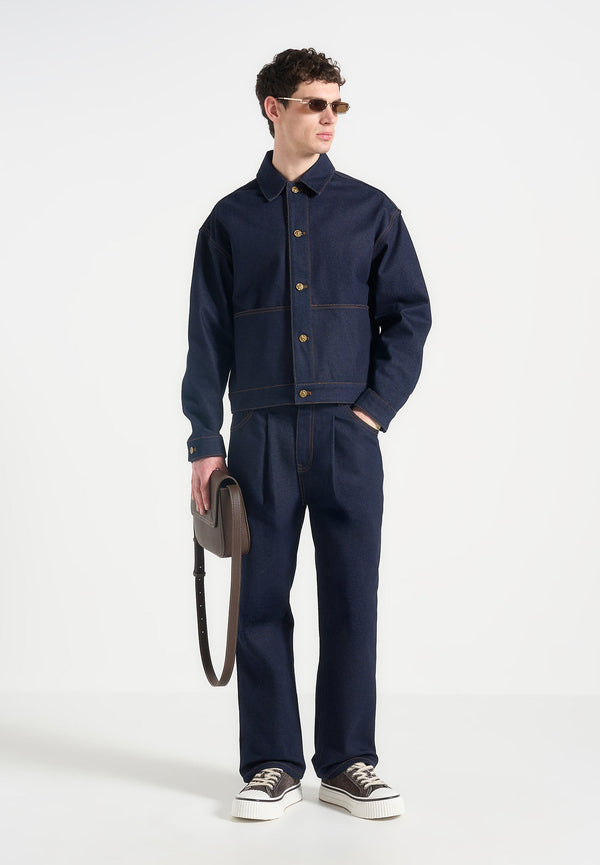Damien - Denim Jacket with Back Pleat - Indigo