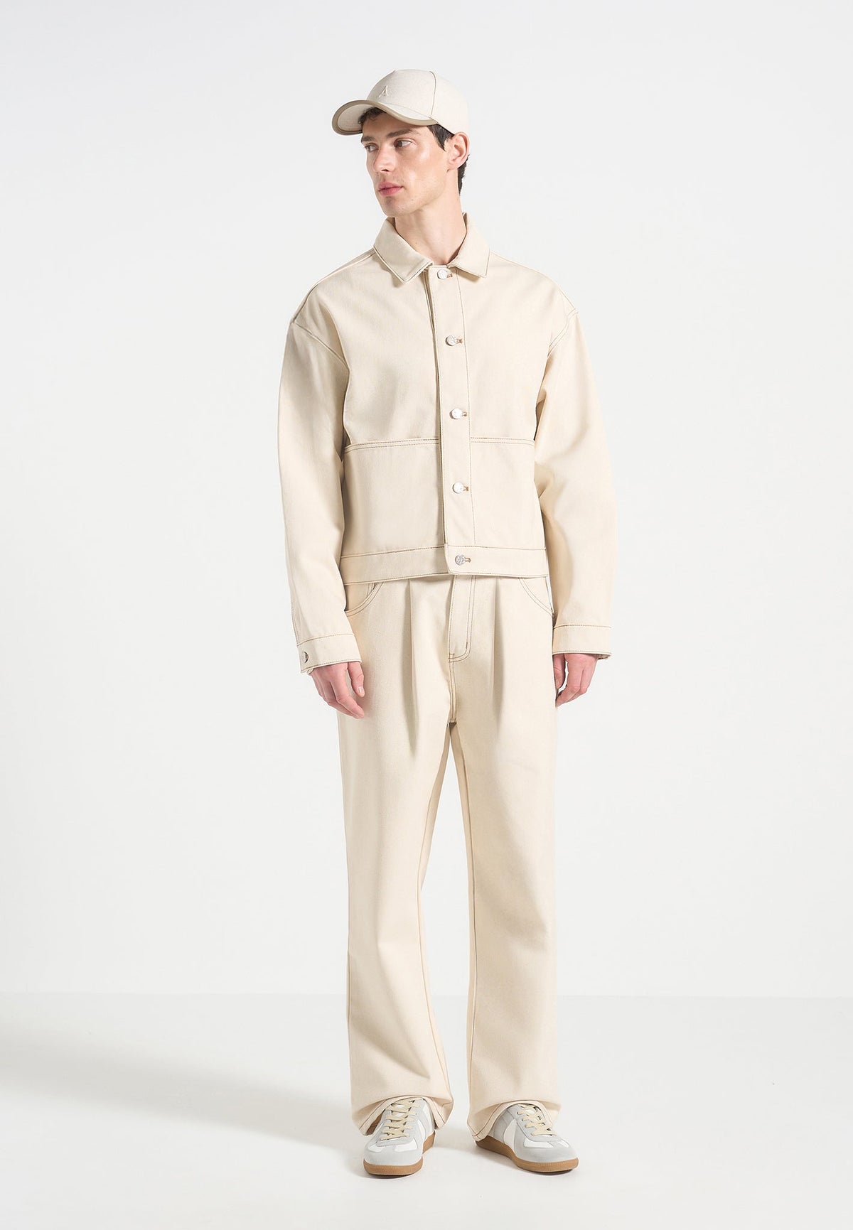 D⁠amien - Denim Jacket with Back Pleat - Cream