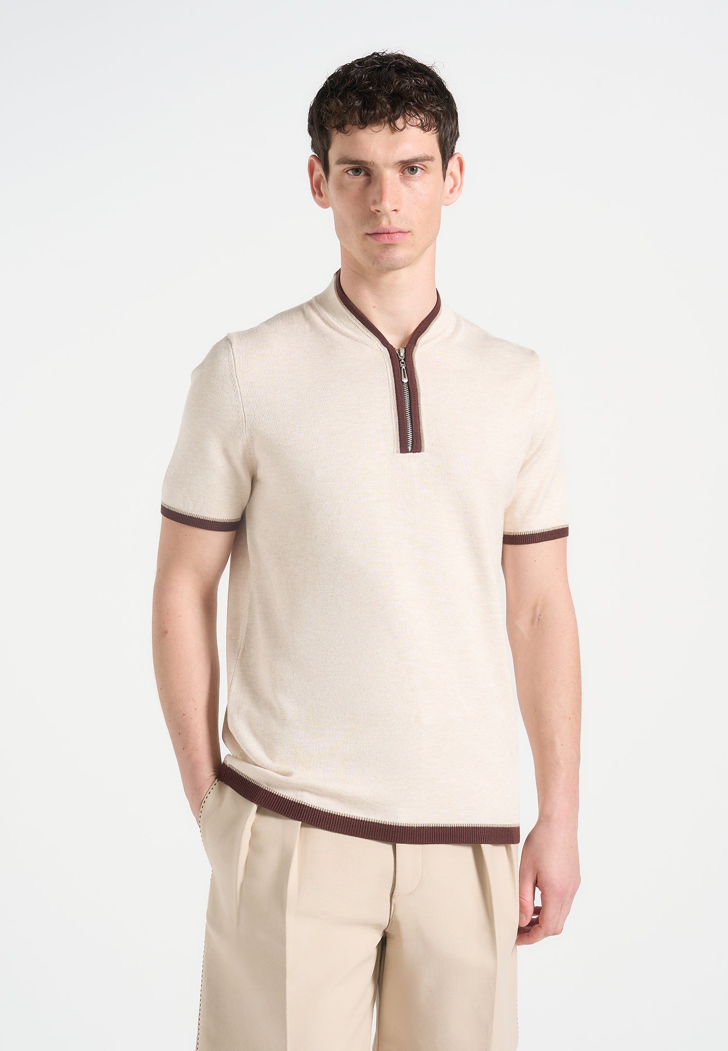 crew-neck-zip-polo-shirt-cream 