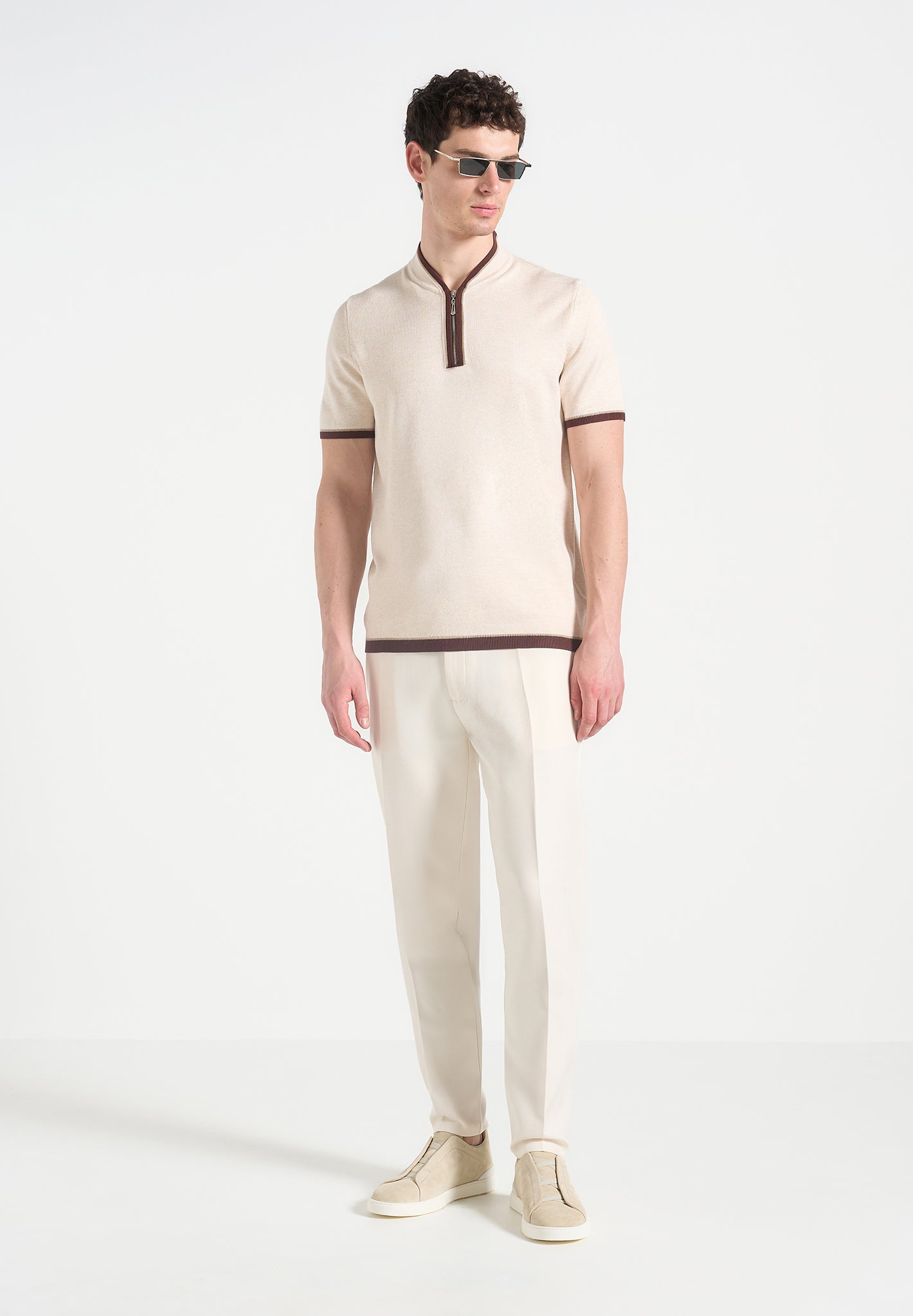 crew-neck-zip-polo-shirt-cream 