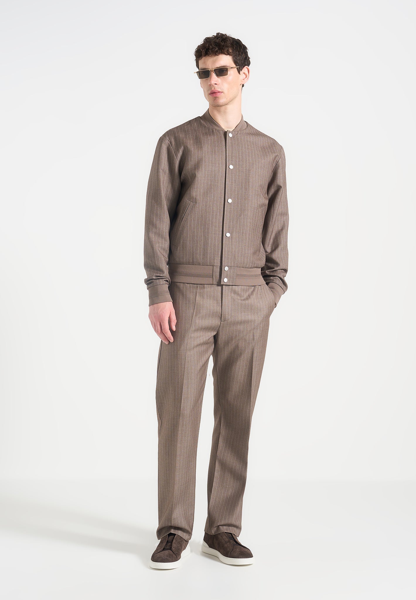 Savin - Pinstripe Bomber Jacket - Taupe