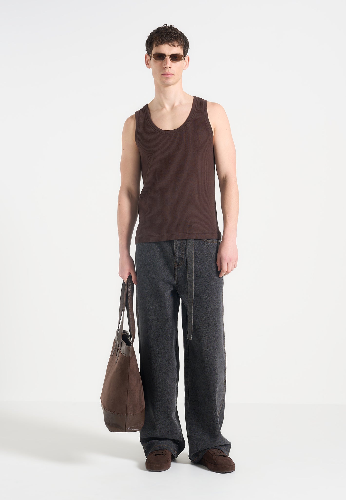 Justin - Ribbed Cotton Vest - Dark Brown