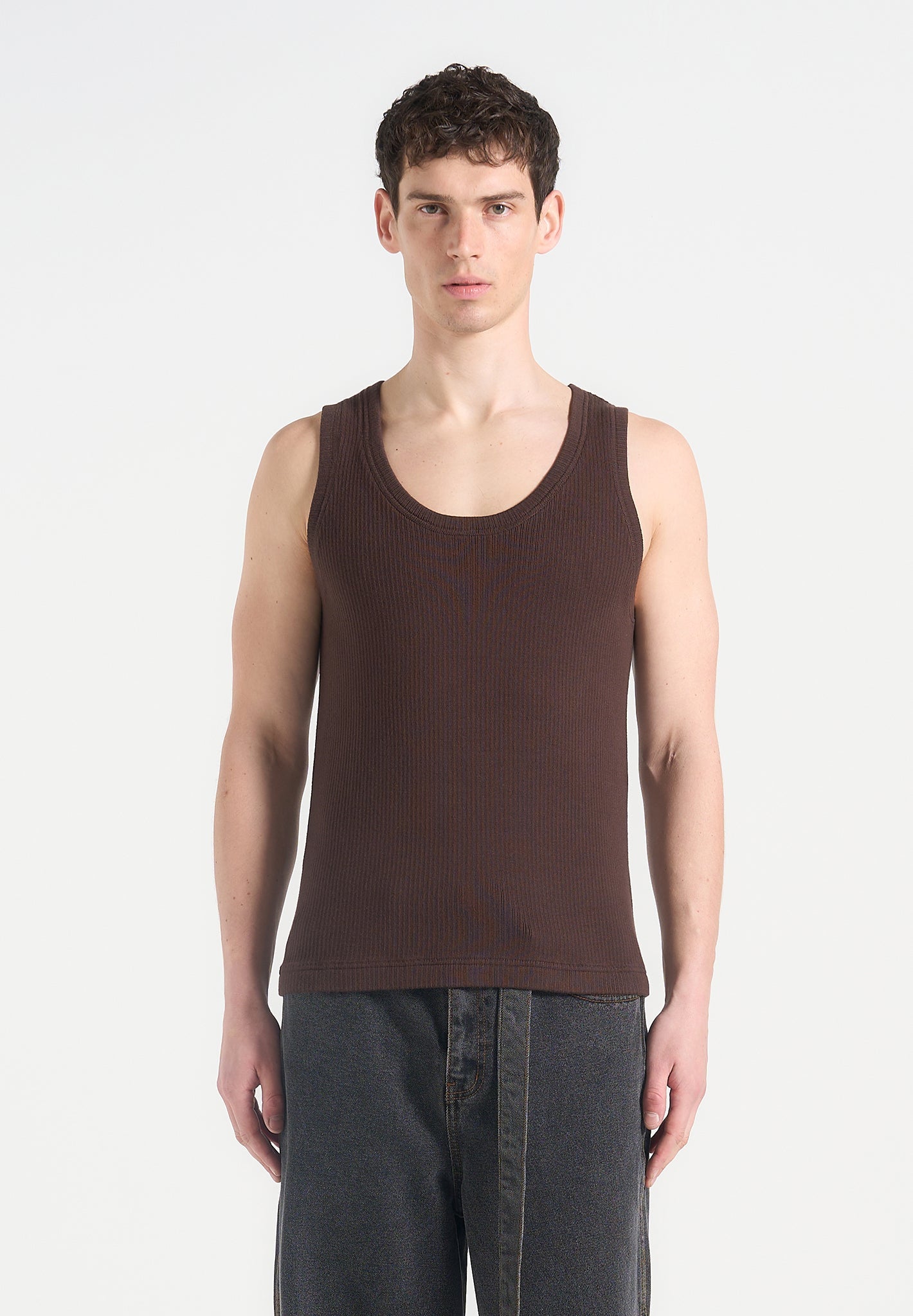 Justin - Ribbed Cotton Vest - Dark Brown