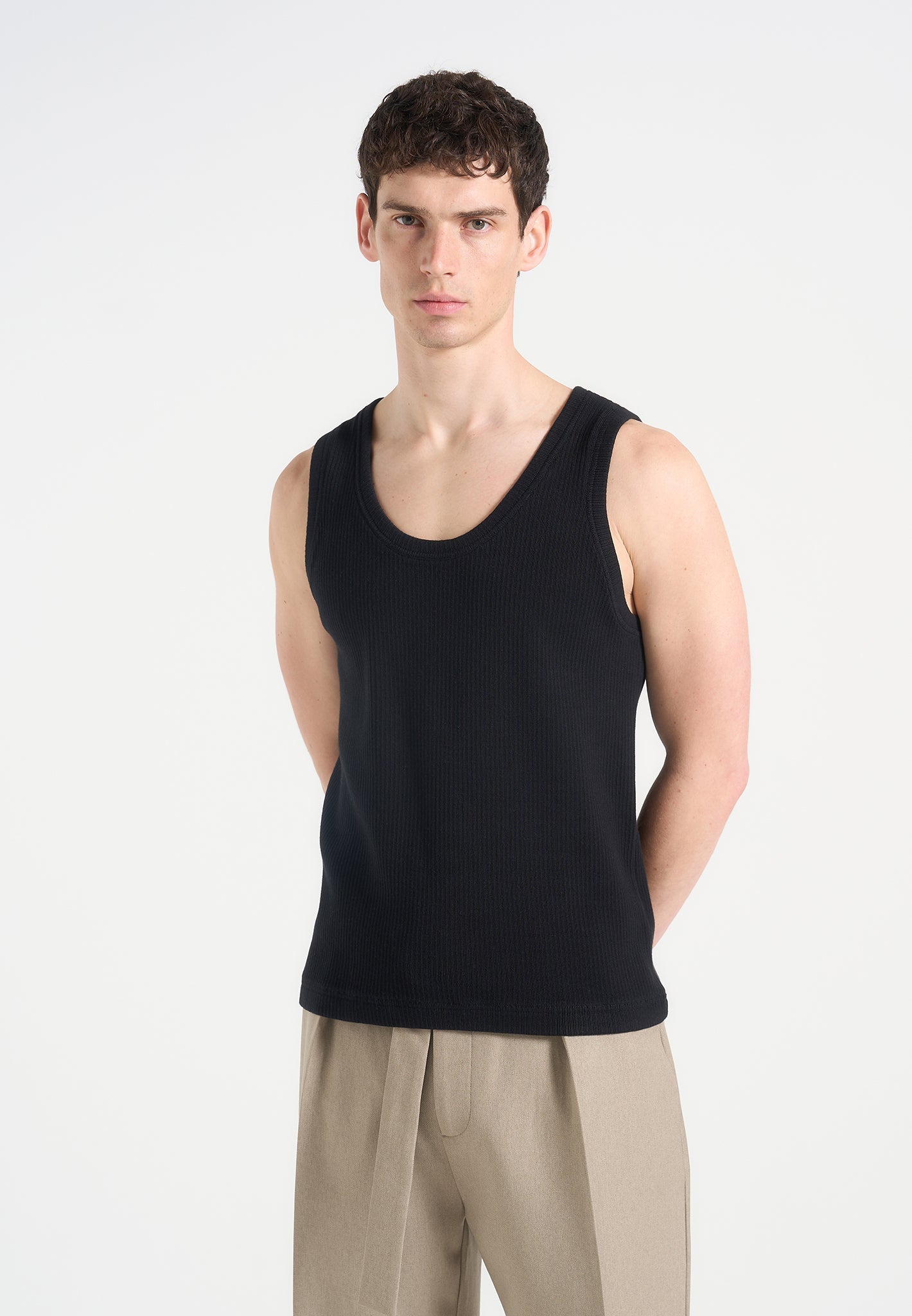 Justin - Ribbed Cotton Vest - Black