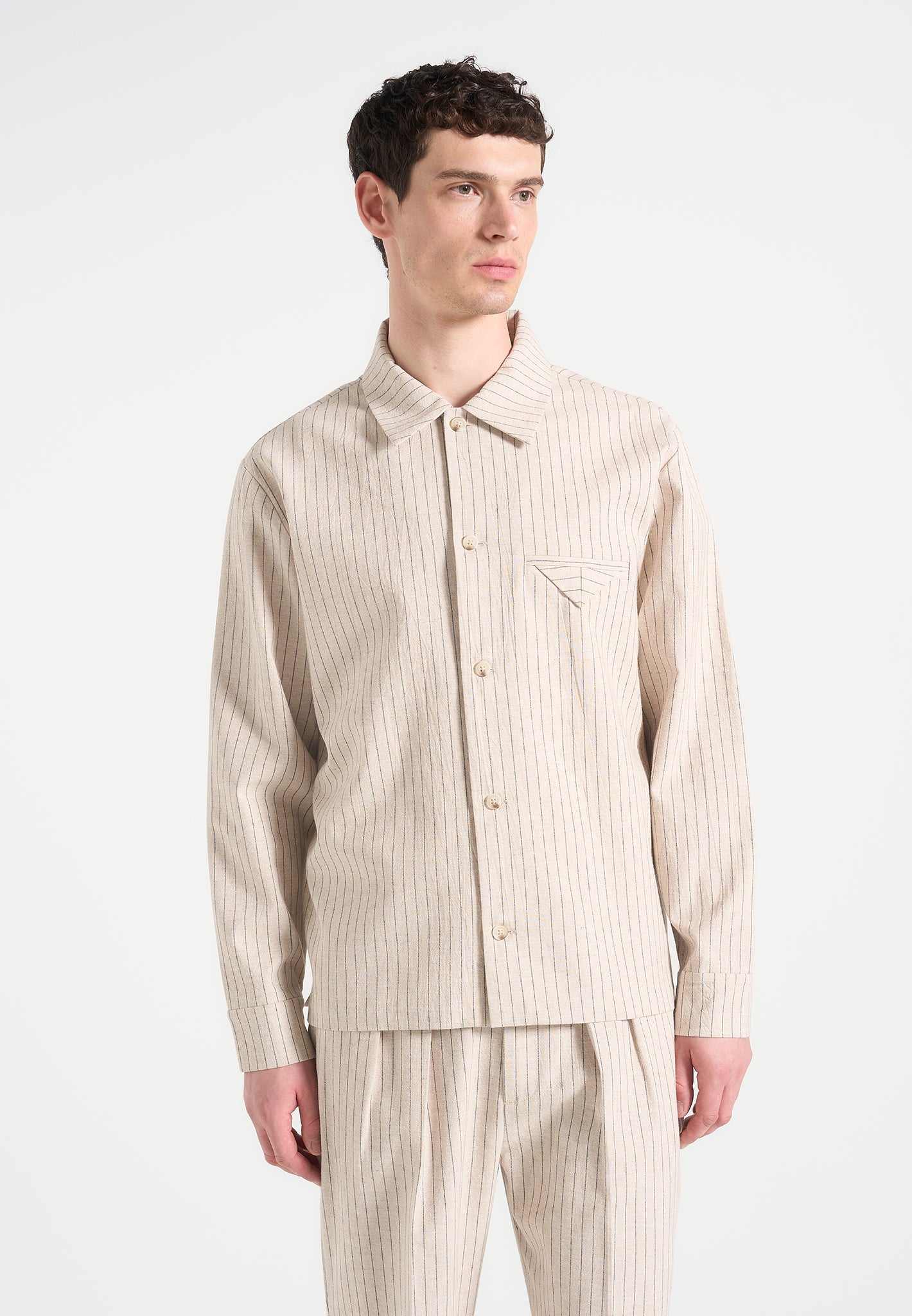 Wilfrid - Pinstripe Overshirt - Beige