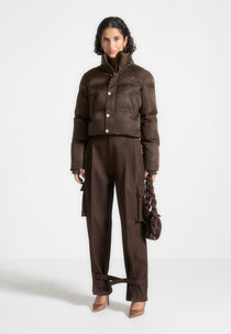 Maéva - Nylon Eiffel Cropped Puffer Jacket - Brown
