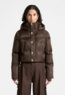 Maéva - Nylon Eiffel Cropped Puffer Jacket - Brown
