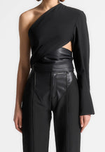 coralie-one-sleeve-leather-wrap-top-black