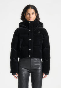 Maéva - Velvet Cropped Puffer Jacket - Black