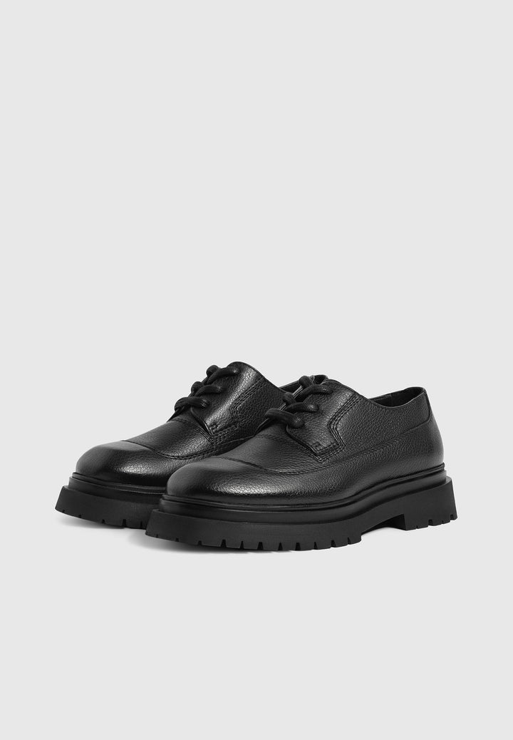 Rennes Pebbled Leather Derby Shoe - Black