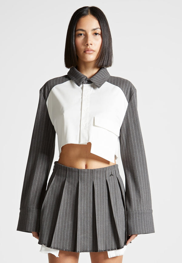Bernadette - Pinstripe Contrast Cropped Shirt - Grey