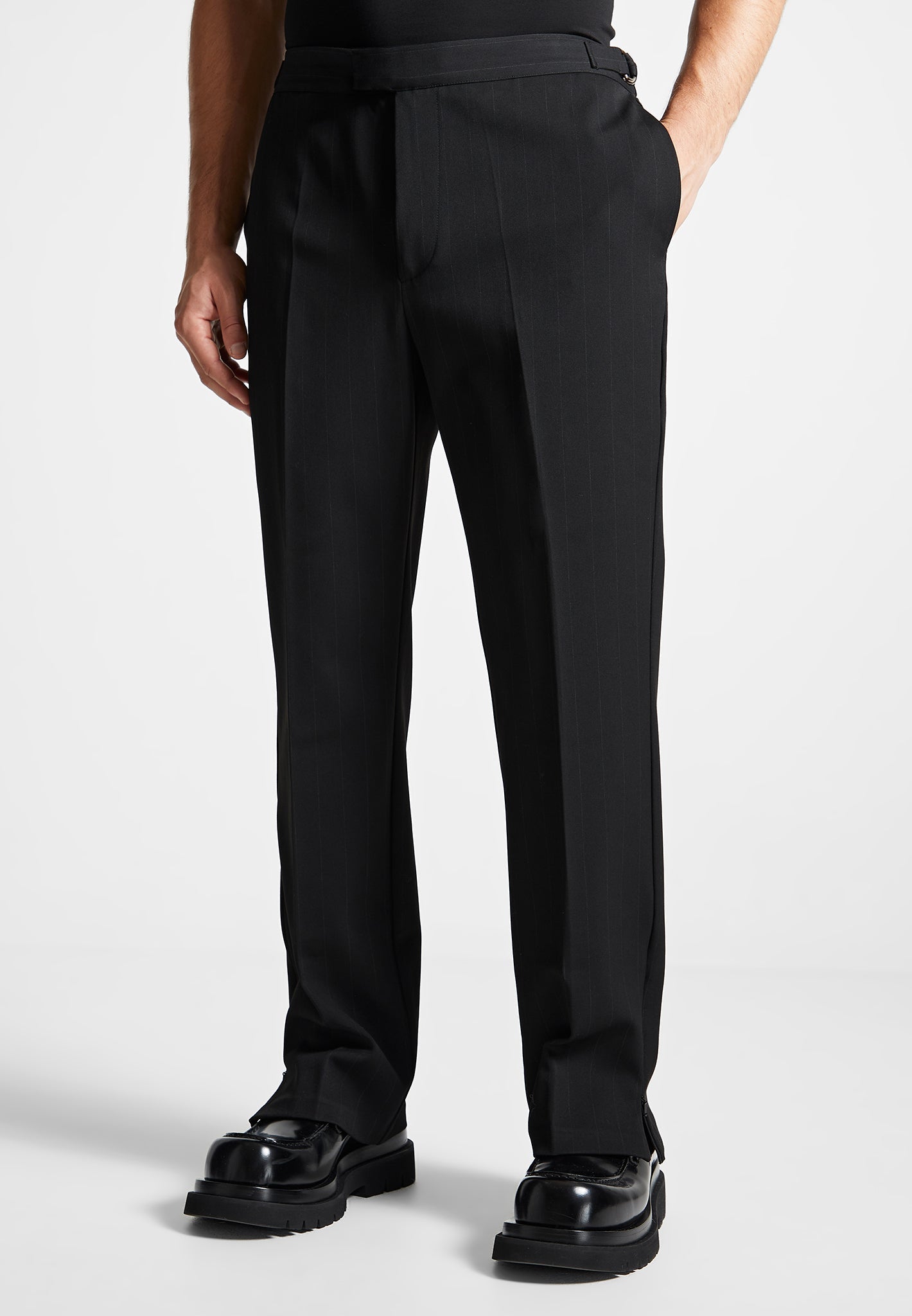 Express Editor Mid Rise Pinstripe Relaxed Trouser Pant Black