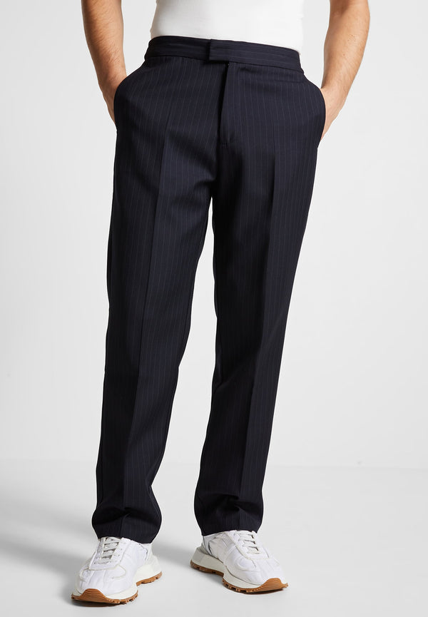 Relaxed Fit Pinstripe Tailored Trousers - Navy