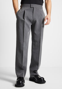 Relaxed Fit Grained Pleated Tailored Pants - Dark Grey