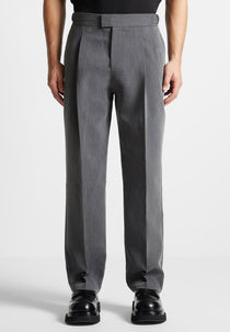 Relaxed Fit Grained Pleated Tailored Trousers - Dark Grey