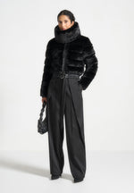 plush-ribbed-jacket-with-scarf-black