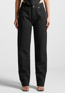 Rhinestone Mom Jeans - Black