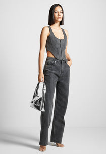 Rhinestone Mom Jeans - Washed Grey