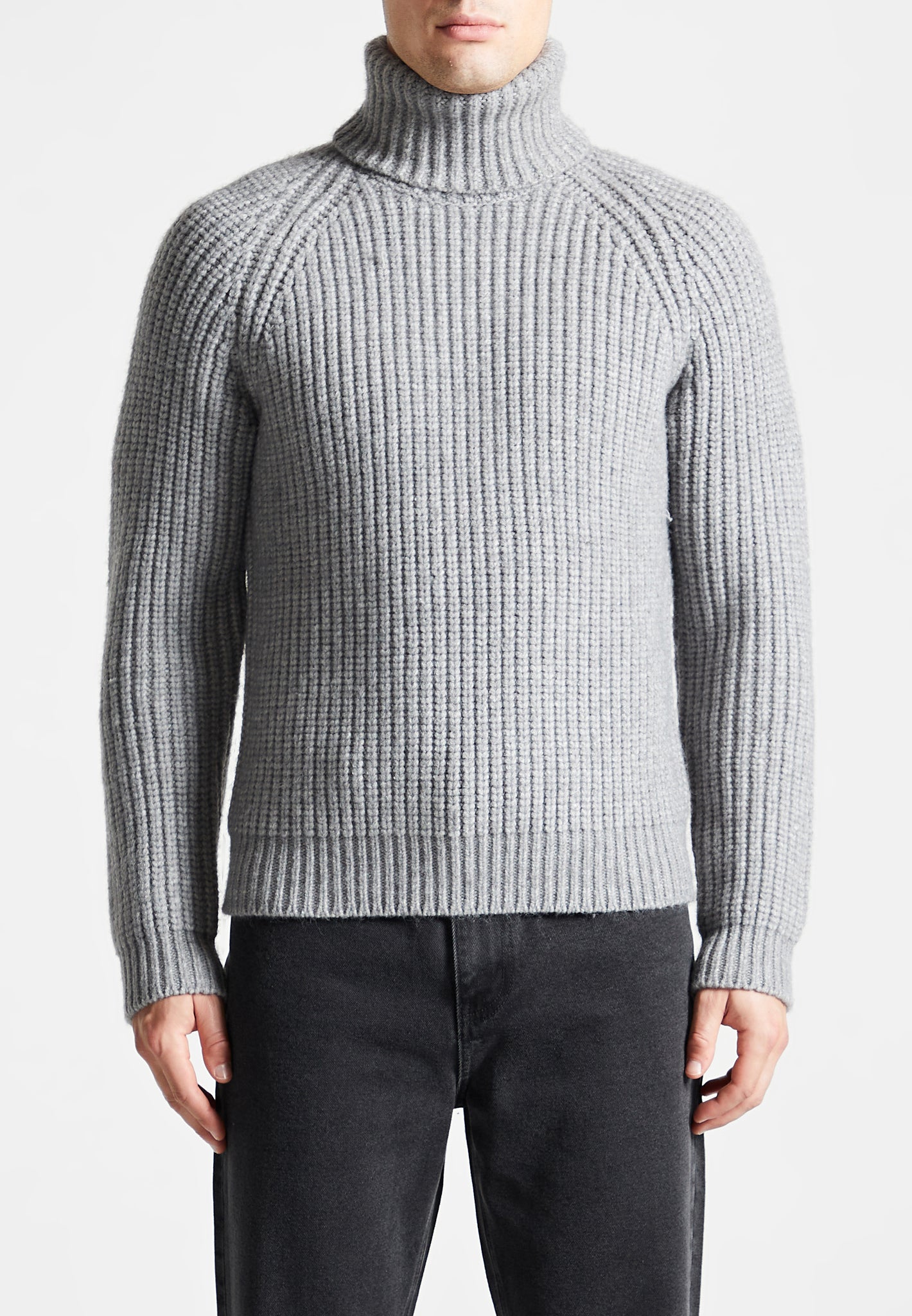 Roll Neck Chunky Knit Jumper Grey Mani re De Voir EU