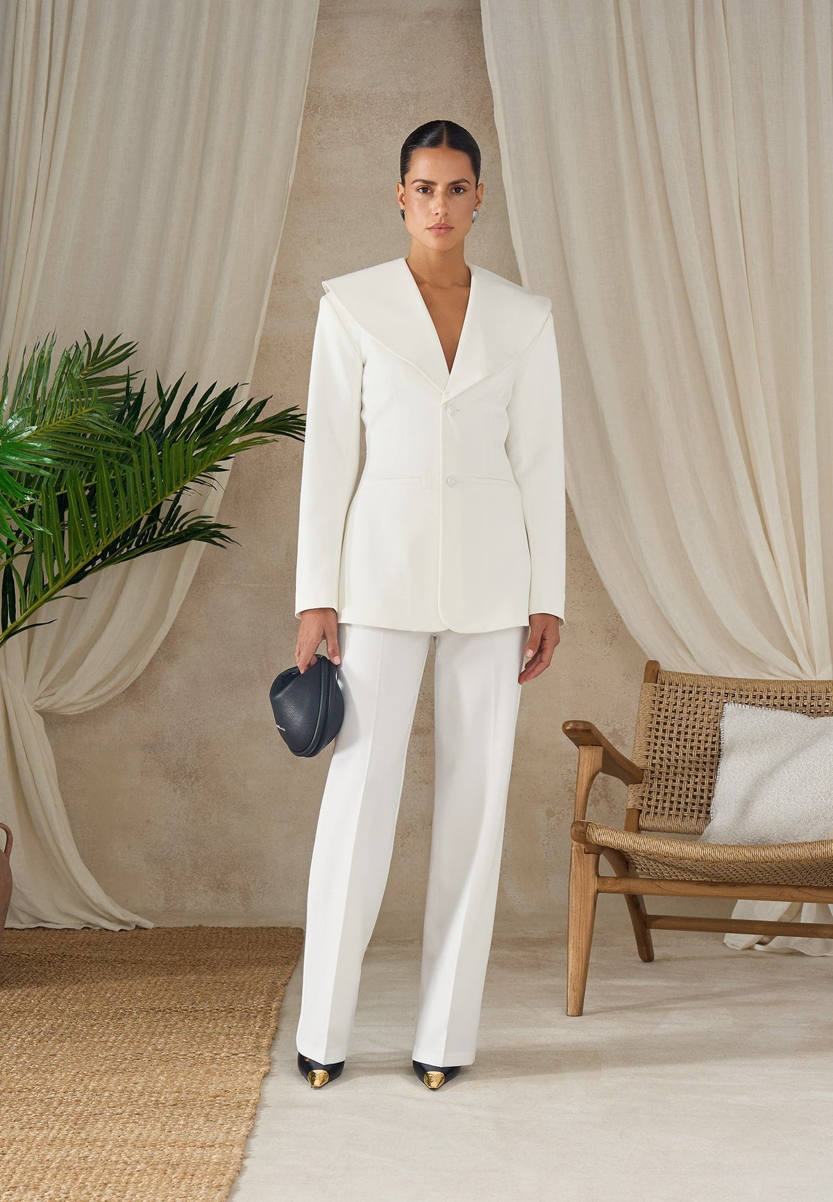Emy - Shawl Hourglass Blazer - White