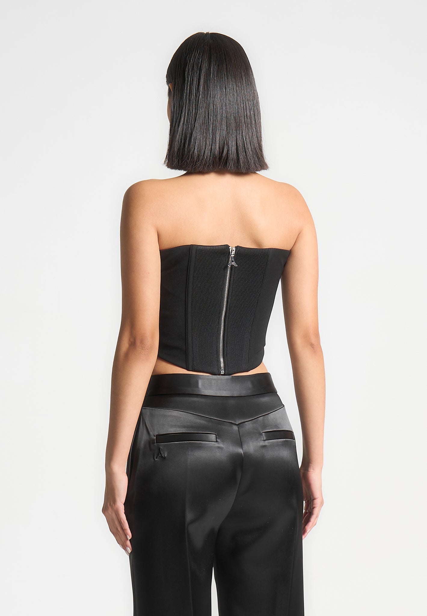 Cora Corset bustier en satin plissé Noir Manière De Voir
