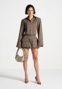 Laure - Cargo Shirt Mini Dress - Dark Taupe