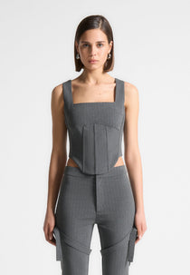 Square Neck Pinstripe Corset Top - Grey