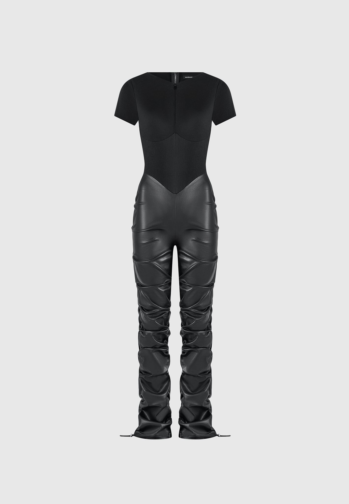 Vintage Vegan Leather Corset Jumpsuit - Black