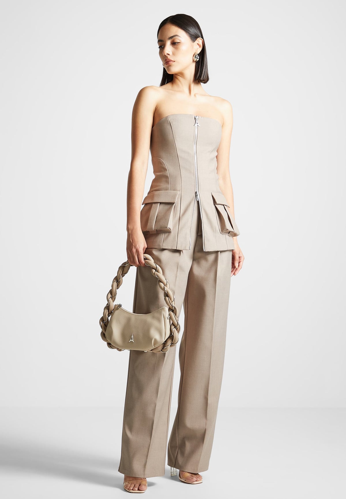 Tailored Longline Bandeau Top - Taupe