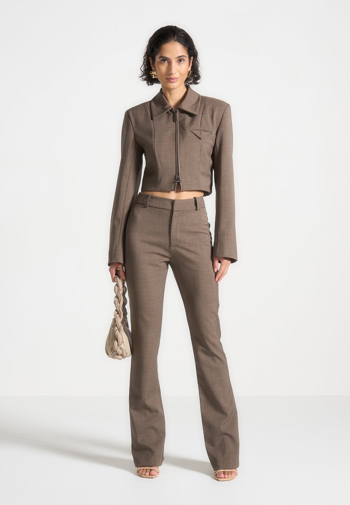 Tailored Mid Rise Pants - Dark Taupe