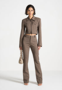 Tailored Mid Rise Pants - Dark Taupe