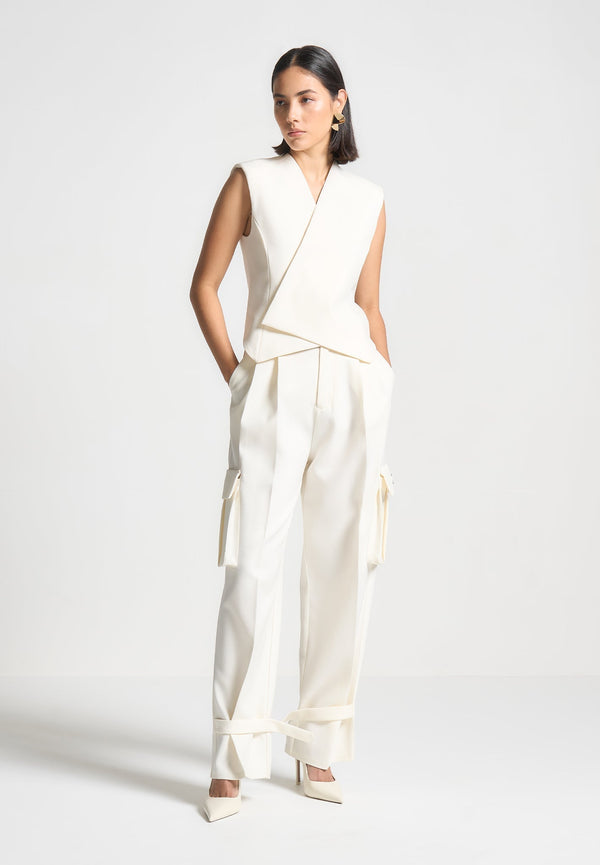 Danielle - Tailored Pleated Cargo Trousers - Off White